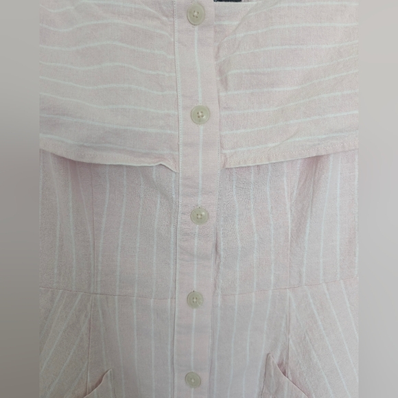Saks Fifth Avenue Womens Size12 Linen Blend Dress Pink White Stripe Off Shoulder - Picture 3 of 8